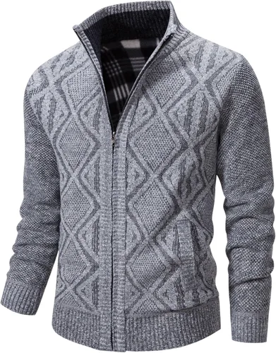 Miniatura 65 de VtuAOL Suéteres tipo cárdigan para hombre, con cremallera completa, cuello alto, cárdigan de punto casual con bolsillos