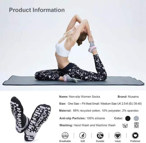 Miniatura 7 de Muezna Calcetines de yoga antideslizantes para mujer, antideslizantes, para pilates, barras, calcetines de hospital con agarres, talla 5-10