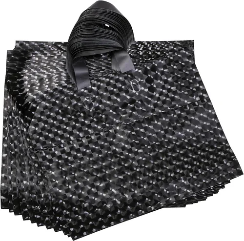 Gesodant Bolsas de mercancía, bolsas de compras con asas, bolsa de regalo de Navidad, tamaño 15.7 x 12.2 pulgadas, juego de 50 unidades, color negro