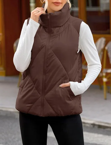 Miniatura 3 de MEROKEETY Chaleco acolchado sin mangas con cremallera para mujer, con cuello alto, con bolsillos