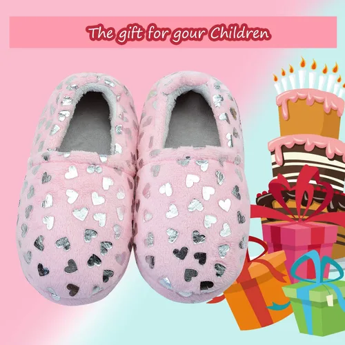 Miniatura 4 de Lulex Pantuflas de forro polar con diseño de corazón para niñas