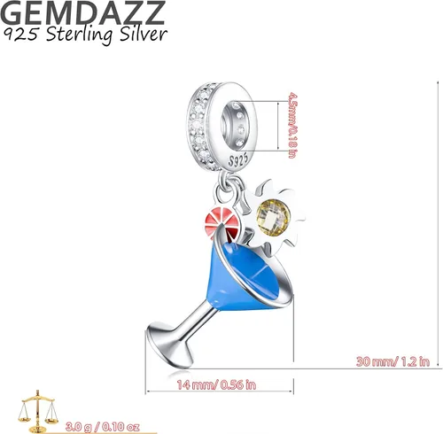 Miniatura 7 de GEMDAZZ Abalorio con temática de Take a Break, taza de café de plata de ley 925, maíz dulce, vaso de cóctel tropical y cuentas de bebida de limón