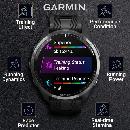 Miniatura 3 de Garmin Forerunner 965 Reloj inteligente premium para correr y triatlón con GPS de 47mm con pantalla táctil AMOLED, bisel de titanio DLC gris carbón