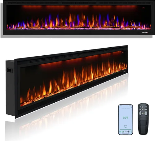 Miniatura 13 de Chimenea eléctrica inteligente de 42 pulgadas con control por aplicación, montaje en pared e insertos de chimenea empotrados en la pared, llama