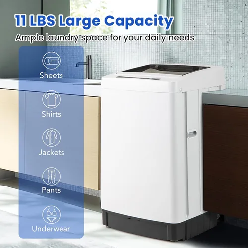 Miniatura 6 de COSTWAY Lavadora portátil, lavadora portátil completamente automática de 11 libras con 8 modos, 10 niveles de agua, pantalla LED y bomba de drenaje
