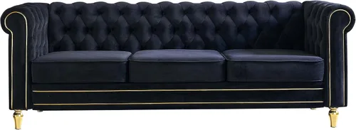 Miniatura 12 de Sofá Chesterfield de terciopelo de 84 pulgadas, sofá moderno de 3 plazas de mediados de siglo con brazos enrollados, marco de madera maciza y patas