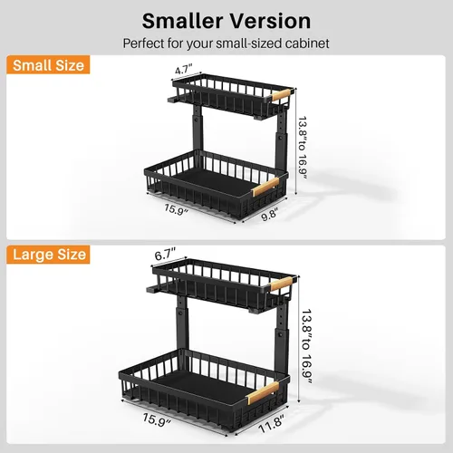 Miniatura 2 de PXRACK Paquete de 1 organizador debajo del fregadero, altura ajustable, organizador extraíble de 2 niveles para debajo del gabinete, almacenamiento