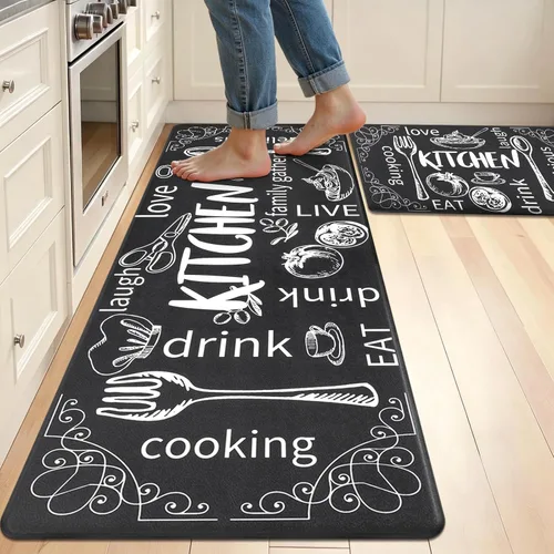 Miniatura 18 de HEBE Juego de 2 tapetes de cocina gruesos y antifatiga acolchados para el suelo, alfombras impermeables antideslizantes, cómodos tapetes de chef