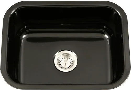 Houzer Porcela PCS-2500 BL - Fregadero de cocina de acero esmaltado de porcelana negra de 23 pulgadas, duradero y versátil, esencial para el hogar y