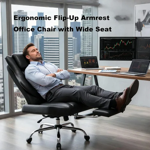 Miniatura 3 de DYHOME Silla de oficina de cuero negro con masaje y reposapiés, sillas de escritorio de trabajo resistentes, sillas de escritorio ergonómicas