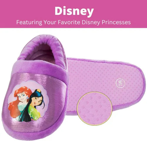 Miniatura 2 de Disney Pantuflas de princesa para niñas - Pantuflas peludas enredadas, sirenita, la bella y la bestia (talla 5-10 niñotalla 11-12 niña)