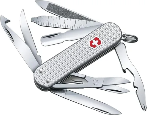 Victorinox Mini Champ Alox - Navaja suiza de bolsillo, compacta, 15 funciones, navaja suiza fabricada en Suiza con pelador de naranja, empujador de