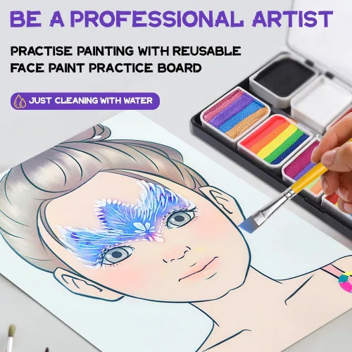 Miniatura 5 de OPHIR Kit profesional de pintura facial para niños y adultos, 5.14 onzas, no tóxica, activada por agua, arco iris, pintura facial con plantillas