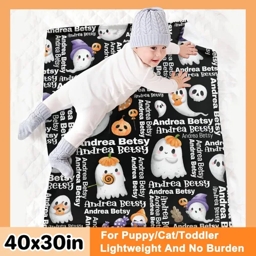 Miniatura 3 de Manta personalizada de fantasmas de Halloween, regalos para niñas, mujeres y niños, manta de forro polar ligera, espeluznante para niños, mantas
