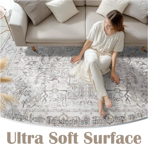 Miniatura 139 de jinchan Lima - Alfombra simétrica floral geométrica lavable, alfombra de entrada de medio círculo de 2 x 3, alfombra de media luna, suave y Azul