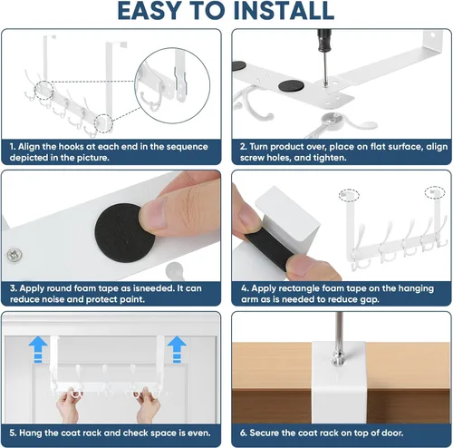 Miniatura 4 de TICONN - Perchero metálico resistente con 5 ganchos para colgar en puertas, ganchos para baños, habitaciones y dormitorios