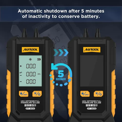 Miniatura 7 de AUTOOL Probador de Presión de Gas Manómetro, Manómetro Digital HVAC, Medidor de Presión de 6 Unidades Diferencial de Doble Puerto -101 a 200Kpa