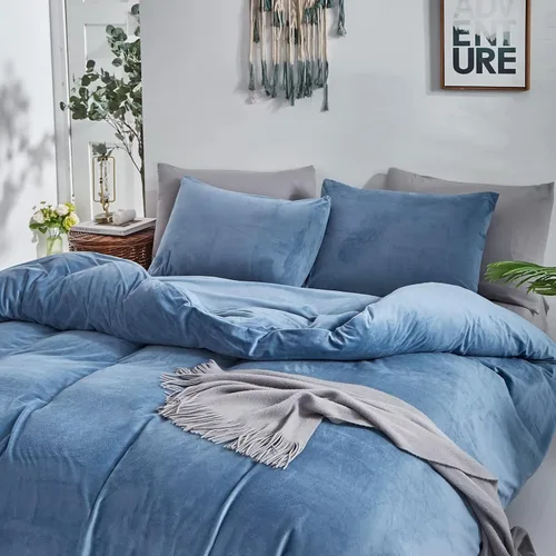 Miniatura 2 de Houseri Juego de Edredón de Terciopelo Azul Twin Azul Claro Esponjoso Juegos de Ropa de Cama Twin Azul Polvoriento Ropa de Cama de Franela Niños