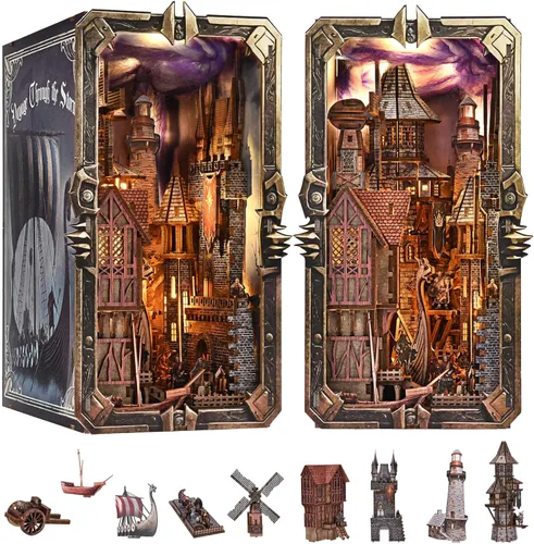 Miniatura 12 de fifijoy Kit de rincón de libros - Kit de casa de muñecas en miniatura DIY para adultos y adolescentes, decoración retro de estantería de restaurante