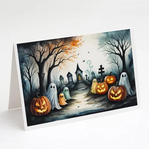 Miniatura 36 de Caroline's Treasures DAC2223GCA7P - Tarjetas de felicitación y sobres de Halloween espeluznantes de gato negro, paquete de 8 tarjetas en blanco