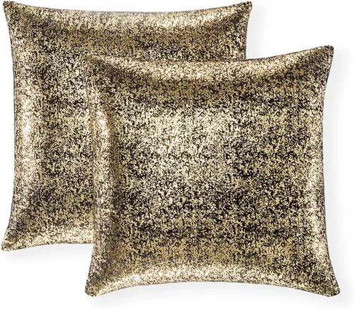 Miniatura 73 de Xinrjojo Juego de 2 almohadas brillantes en negro y dorado, almohadas suaves y brillantes decorativas, juego de fundas de almohada cuadradas negras