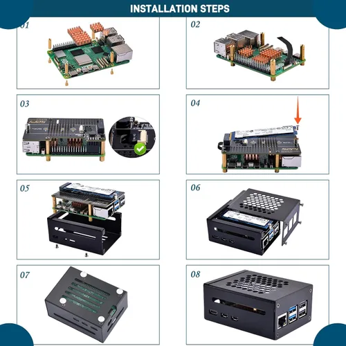Miniatura 7 de GeeekPi Carcasa metálica con placa periférica N04 PCIe M.2 Key-M NVMe SSD PCIe para Raspberry Pi 5