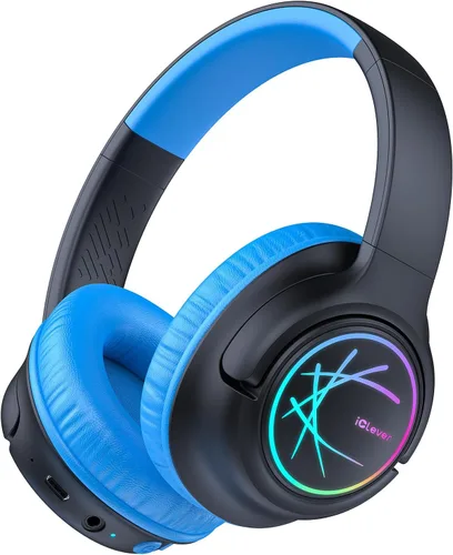 iClever - Audífonos infantiles Bluetooth con luces LED, BTH18, volumen seguro 74/85dBA, 43 horas de reproducción, audífonos inalámbricos Bluetooth
