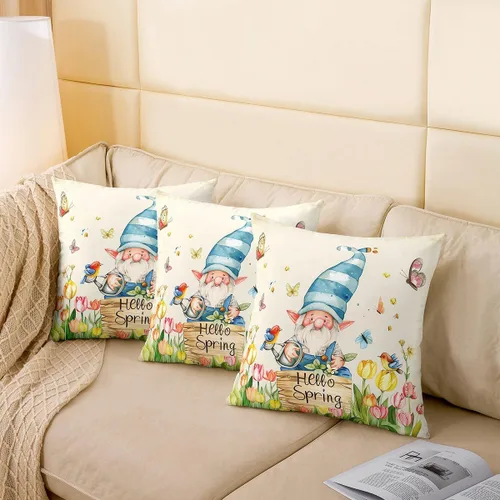 Miniatura 4 de Fundas de almohada de gnomo de tulipán, fundas de almohada florales de mariposa para sofá de cama del hogar, fundas de almohada cuadradas