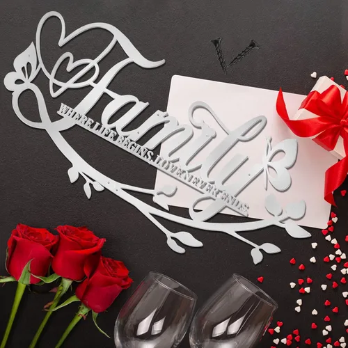 Miniatura 7 de AUHOKY Letrero de metal con texto en inglés «Family Where Life Begins Love Never Ends» («Family Where Life Begins Love Never Ends») de metal, Plata