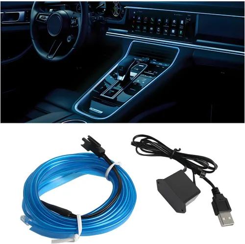 Miniatura 13 de Tira de luces LED de cable EL, tira de luz de neón automática USB de 10 pies/3M con borde de costura, kits de iluminación ambiental
