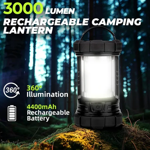 Miniatura 2 de Linterna de campamento de 3000 lúmenes, faroles LED para cortes de energía con cargador de teléfono de 4400 mAh, linterna recargable resistente a