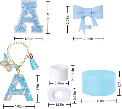 Miniatura 6 de Juego de 6 accesorios de copa Stanley color azul, adorno de pajilla con lazo para copa Stanley de 30 onzas, 40 onzas, incluye adorno de popote