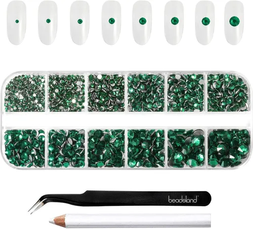 Miniatura 20 de Beadsland Diamantes de imitación para maquillaje, 8 tamaños, 2500 unidades de diamantes de imitación de cristal con parte trasera plana, gemas