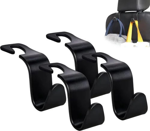 Amooca - Gancho para reposacabezas de asiento de coche, 4 unidades, organizador de almacenamiento universal para bolso de mano, abrigo, ajuste negro