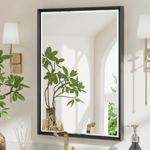 Miniatura 13 de Espejo de baño negro, espejo de baño biselado de 16 x 24 pulgadas para pared, espejo con marco negro antioxidante para decoración de baño, sala
