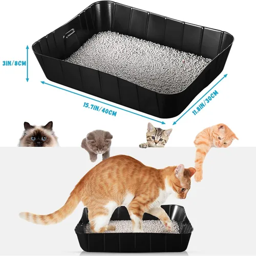 Miniatura 2 de Bokon Caja de arena desechable de 25 unidades para gatos, bandeja de arena desechable grande para viajes al hogar, cajas de arena de plástico Negro