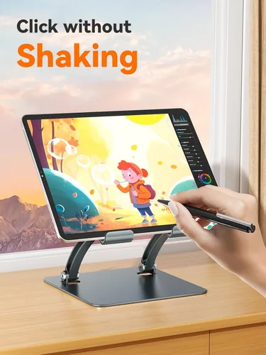 Miniatura 3 de Soporte para tableta tounee, soporte de escritorio ajustable de doble varilla de aluminio, compatible con iPads de 4.7-16.9", tabletas Surface, Gris