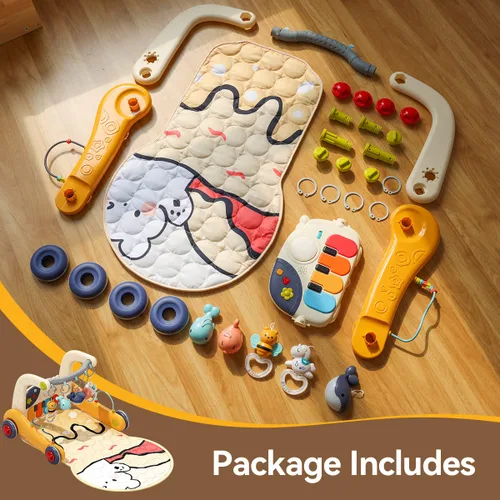 Miniatura 7 de Tapete de juego para bebé, 4 en 1, piano para patear y jugar, tapete para el tiempo boca abajo, centro de actividades musicales con luces, asiento