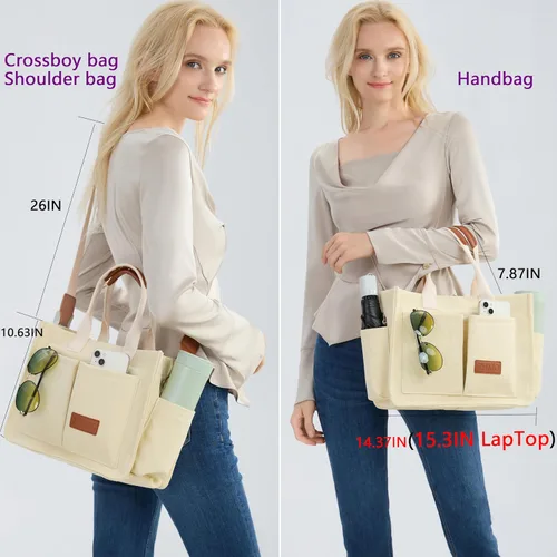Miniatura 3 de Bolso de mano para mujer con compartimentos, bolso grande de lona para mujer, bolso cruzado de trabajo, portátil, bolsa de libros, bolsos de hombro