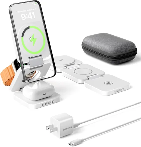 Miniatura 10 de Cargador de viaje 3 en 1 certificado Qi2 compatible con MagSafe, soporte de cargador inalámbrico plegable mejorado, estación de carga 3 en 1