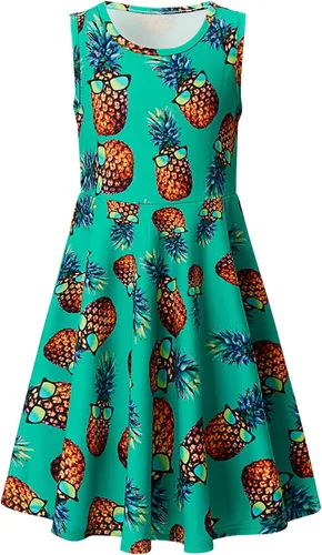 Ahegao Vestidos florales sin mangas para niña, vestido de una pieza para la escuela casual de 4 a 13 años