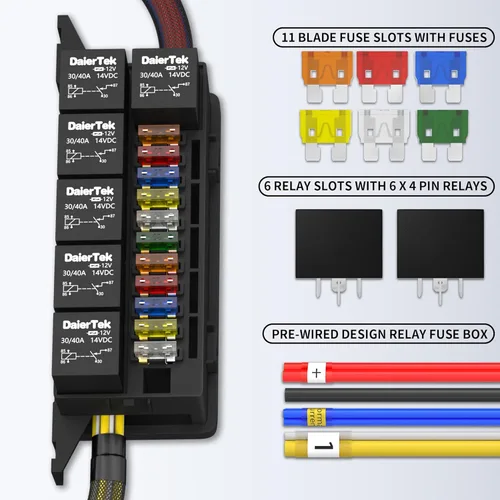 Miniatura 3 de RVBOATPAT Caja de relé de fusibles de 12 V con 6 relés y fusibles de cuchilla ATC/ATO de 11 vías, caja de fusibles y relés precableada de 12 V, 6