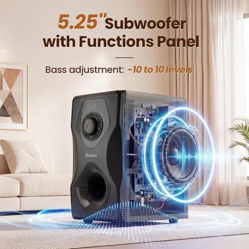 Miniatura 3 de Bobtot Sistema de sonido envolvente Altavoces de cine en casa - Subwoofer de 5.25 pulgadas, 700 vatios de potencia máxima 5.1/2.1 Sistema