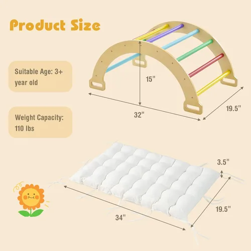 Miniatura 6 de INFANS Juguetes de escalada en arco 4 en 1 para niños pequeños, estructura de escalera Montessori de madera para escalar arco y balancín