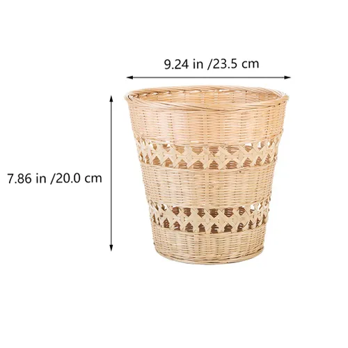 Miniatura 2 de Cabilock Bote de basura de bambú hecho a mano cesta tejida para el hogar basura, cesta de papel, contenedor de basura tejido de estilo rústico
