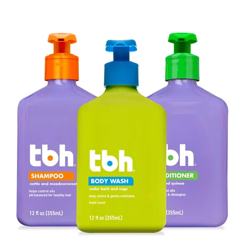 TBH Set de cuidado del cabello y el cuerpo para niños y adolescentes – Champú, acondicionador y gel de baño con ingredientes naturales – Sin