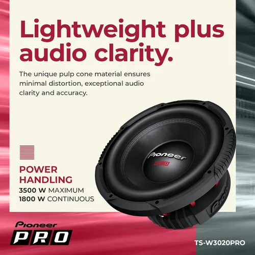 Miniatura 4 de Pioneer Subwoofer TS-W3020PRO de la serie P.R.O. de 12 pulgadas, 2000 W máximo, compatible con carcasa sellada o con puerto, graves fuertes, alta
