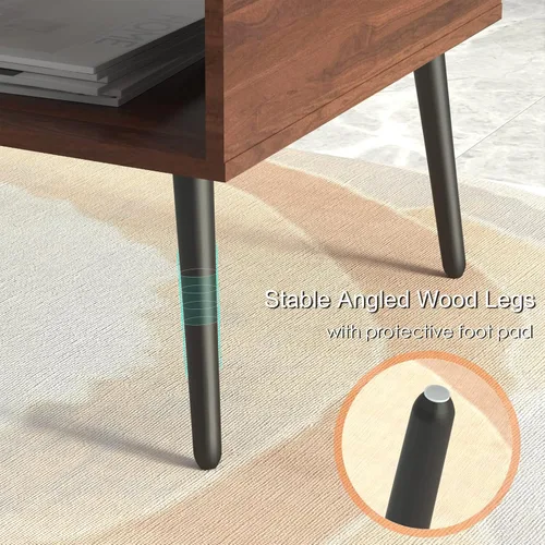 Miniatura 7 de HAIOOU - Mesa de centro de mediados de siglo moderna, mesa de café para sala de estar con almacenamiento, mesa de té de nogal con cajón, estante