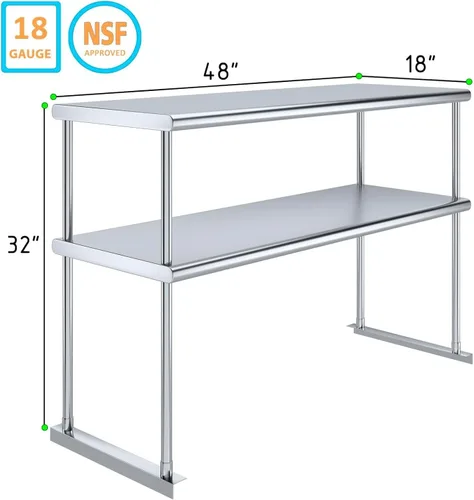 Miniatura 2 de Estante doble de acero inoxidable NSF de 48 x 18 pulgadas Resistente calibre 18 Incluye soportes