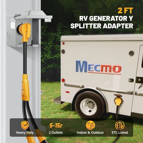 Miniatura 3 de MECMO Cable de alimentación adaptador Y de 50 amperios a (2) x 110V 15 Amp para el hogar, adaptador RV Y, 10/3 STW NEMA 14-50P enchufe macho a dos